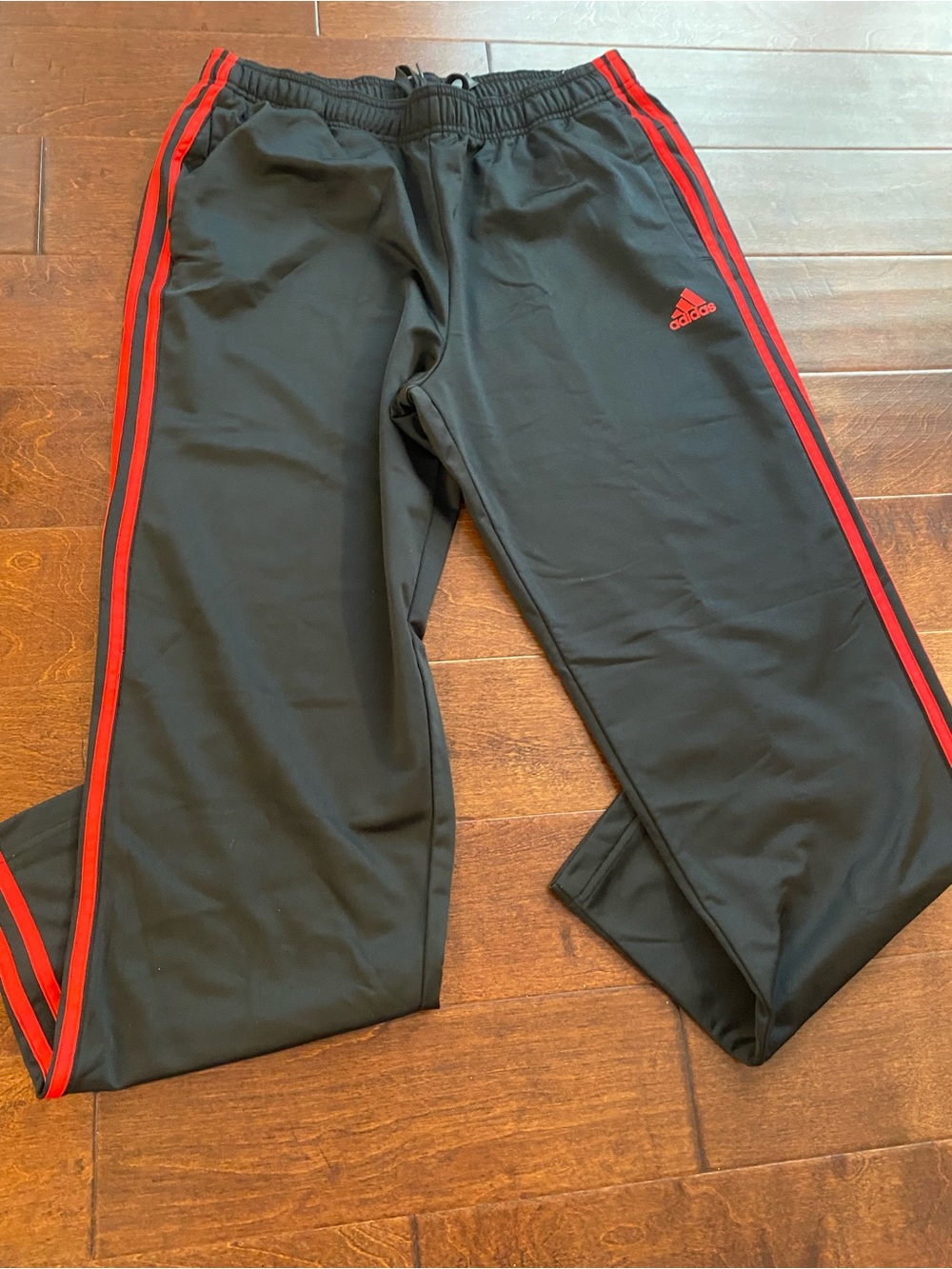 Adidas Men's Track Pants XL Black Red 3-Stripe Tracksuit Bottoms EUC